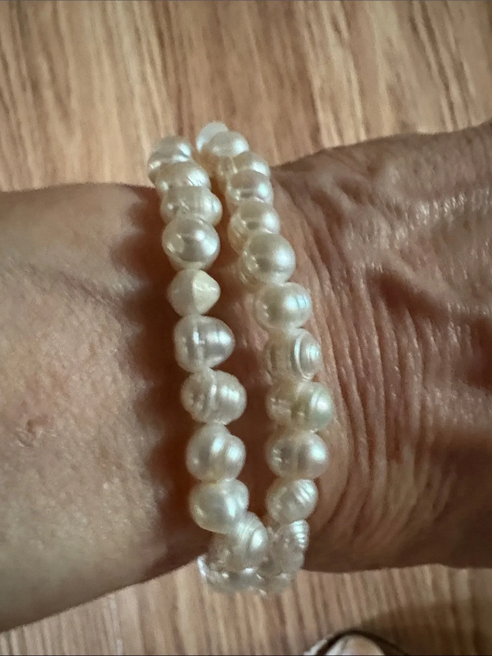 VINTAGE FRESHWATER BAROQUE WHITE PEARL 2-STRAND SILVER SLIDER CLASP 7.5